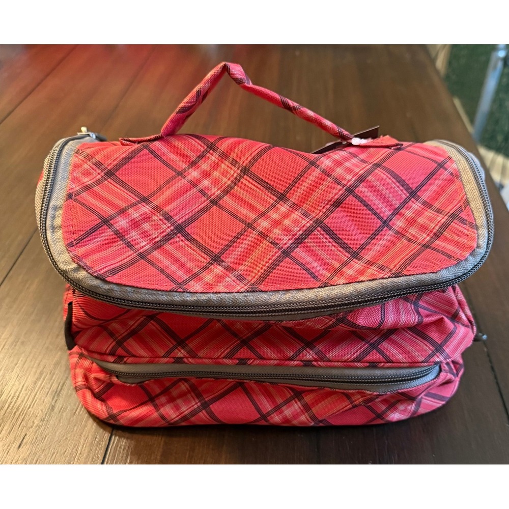 Skylite Hanging Toiletry Bag Red Plaid Travel Organizer Makeup Case New